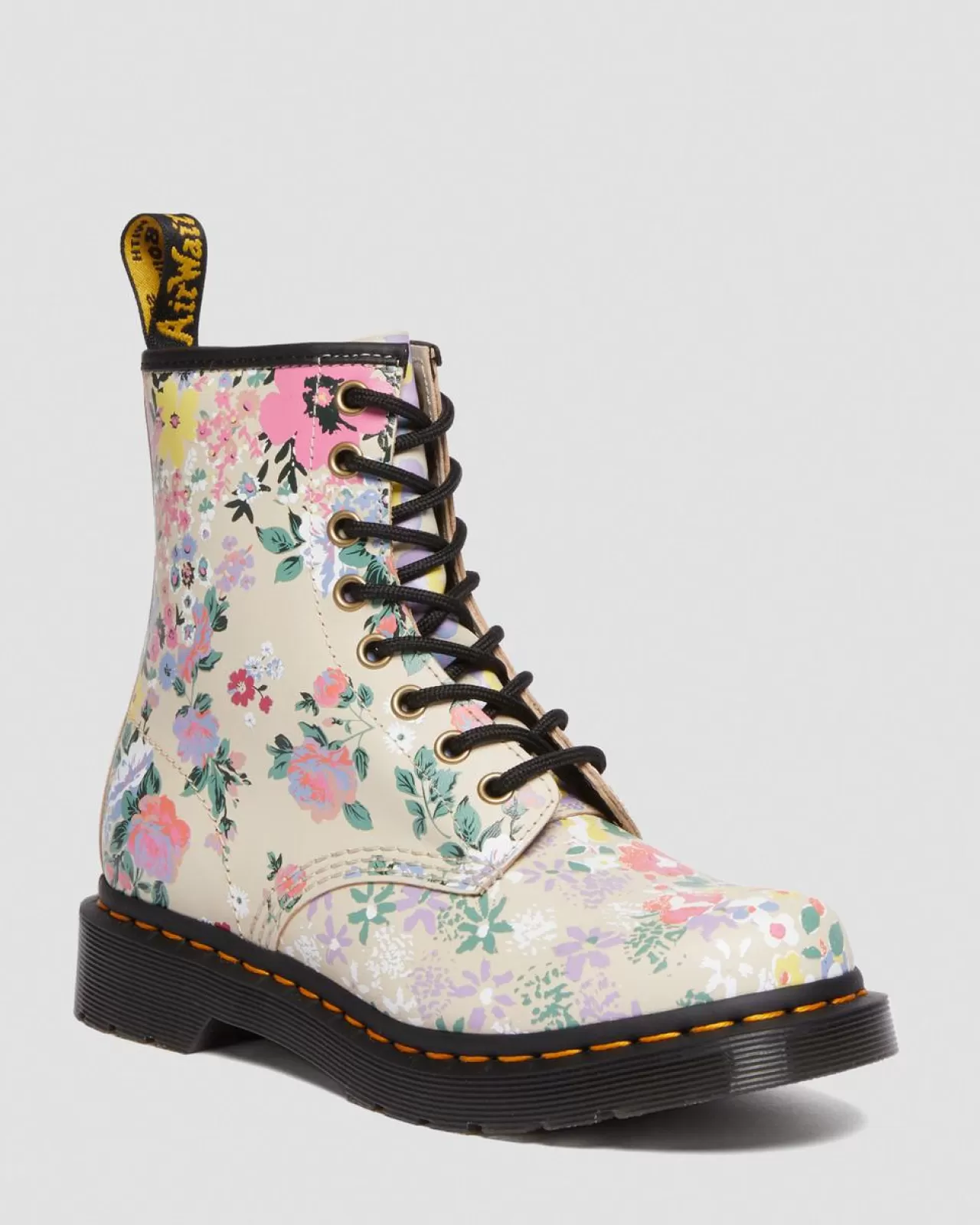 Sale | Originals^Dr. Martens 1460 Floral Mash Up Leather Lace Up Boots Parchment Beige — Backhand