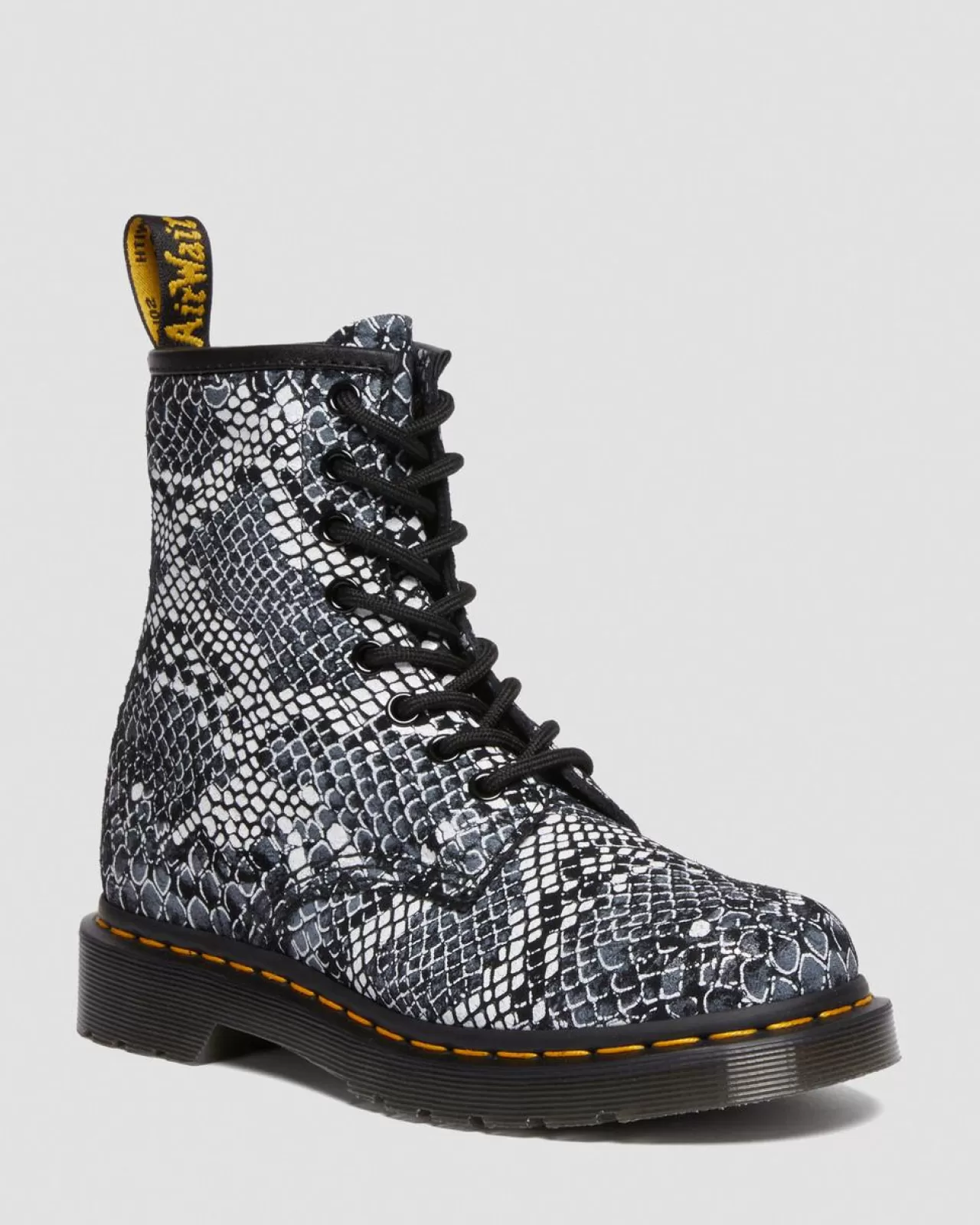 Sale^Dr. Martens 1460 Snake Print Leather Lace Up Boots Grey — Classic Boa Print