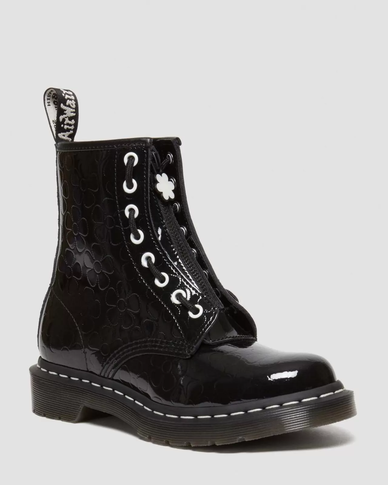 Glitter & Patent Boots^Dr. Martens 1460 Women's Flower Emboss Patent Leather Lace Up Boots Black