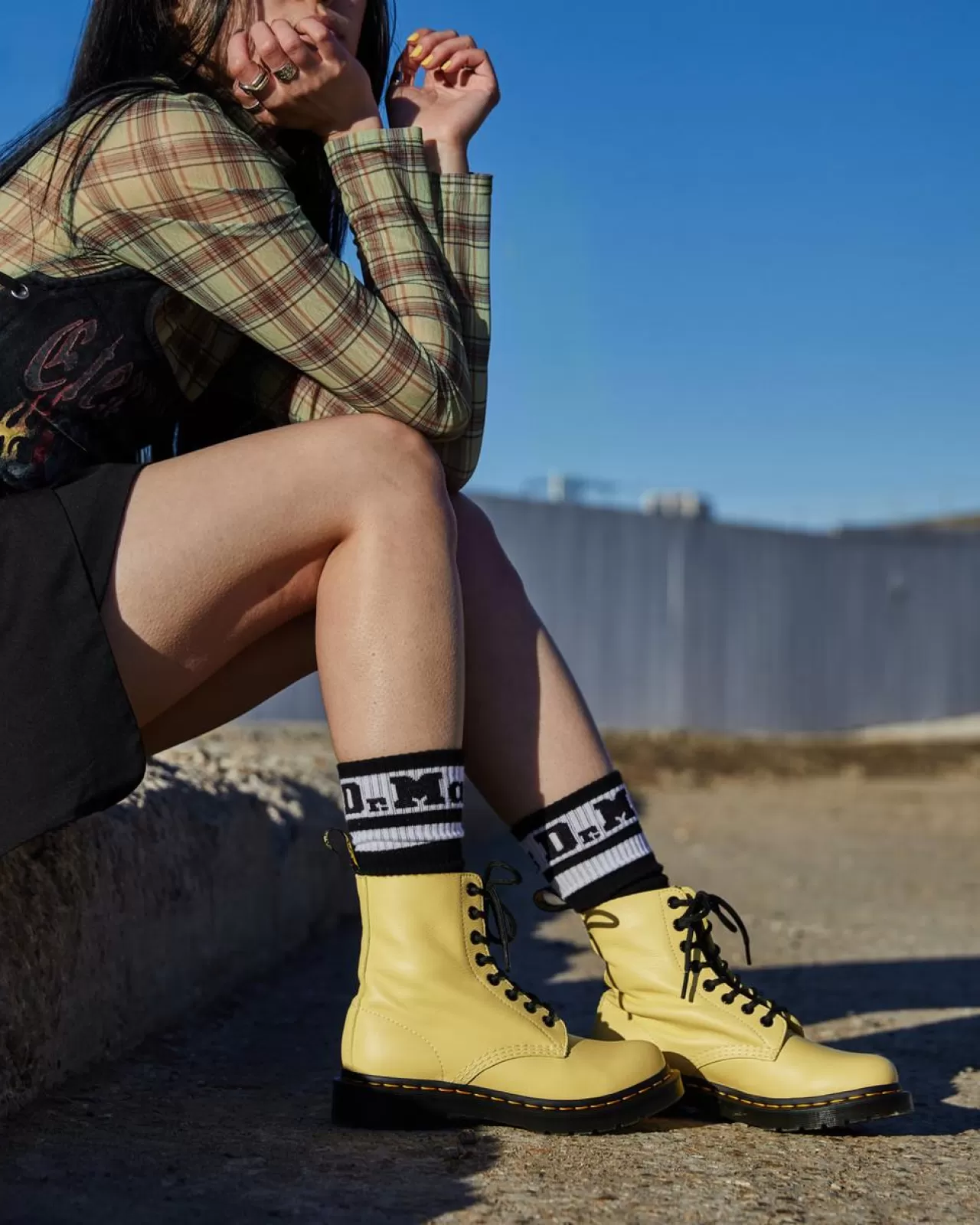 Sale | Originals^Dr. Martens 1460 Women's Pascal Black Eyelet Lace Up Boots Lemon Yellow — Virginia