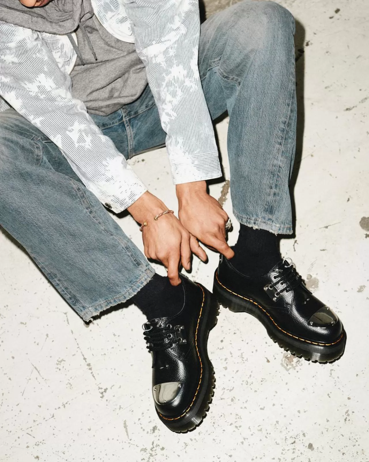 Platform Shoes | Shoes^Dr. Martens 1461 Piercing Milled Nappa Leather Platform Shoes Black — Milled Nappa