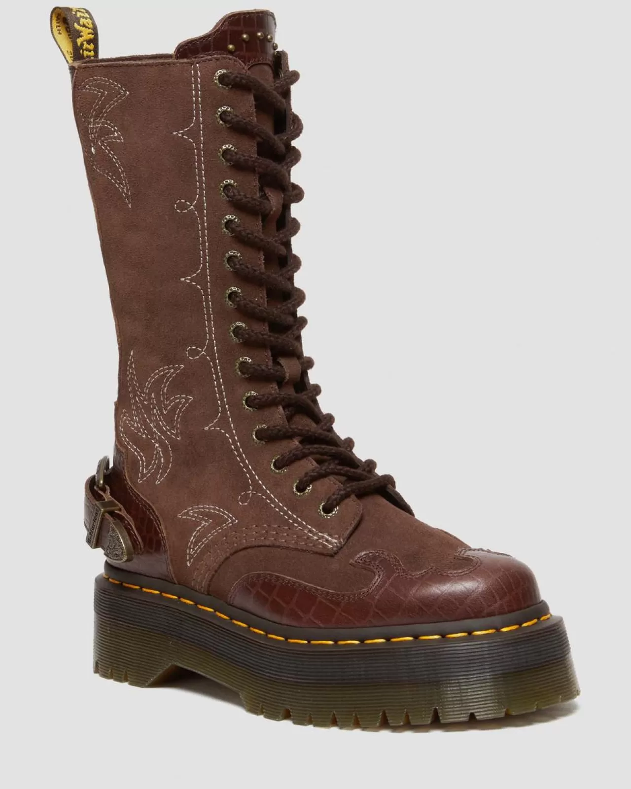 Platform Boots | Platforms^Dr. Martens 1B99 Gothic Americana Leather Mid Calf Platform Boots Dark Brown