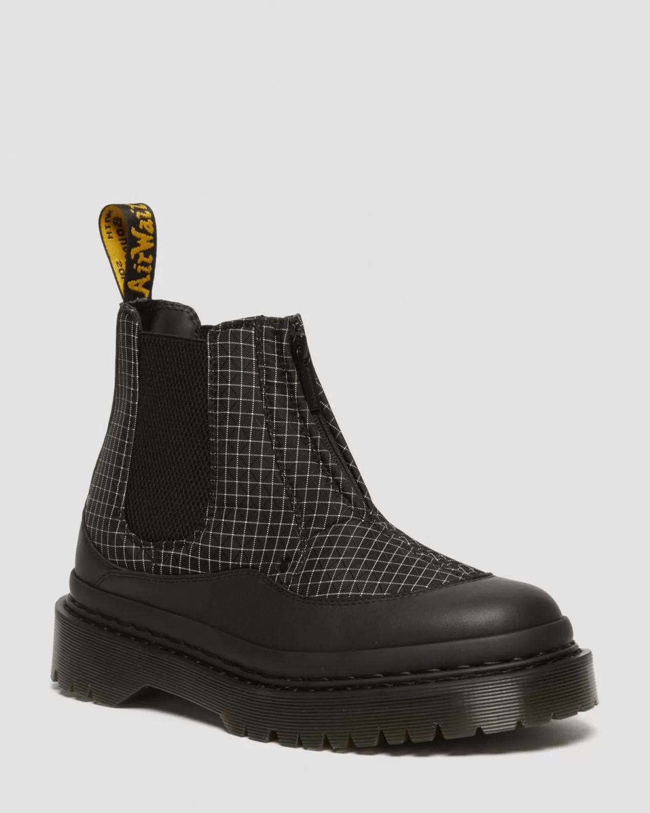 Originals | Platform Boots^Dr. Martens 2976 Bex Ripstop Grid Chelsea Boots Black+Black+White — Sorento+Grip Ripstop