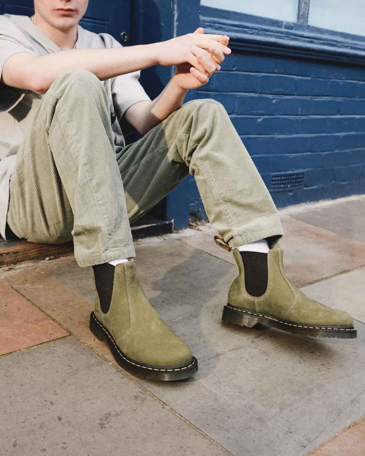 Originals | Boots^Dr. Martens 2976 Tumbled Nubuck Leather Chelsea Boots Muted Olive — Tumbled Nubuck