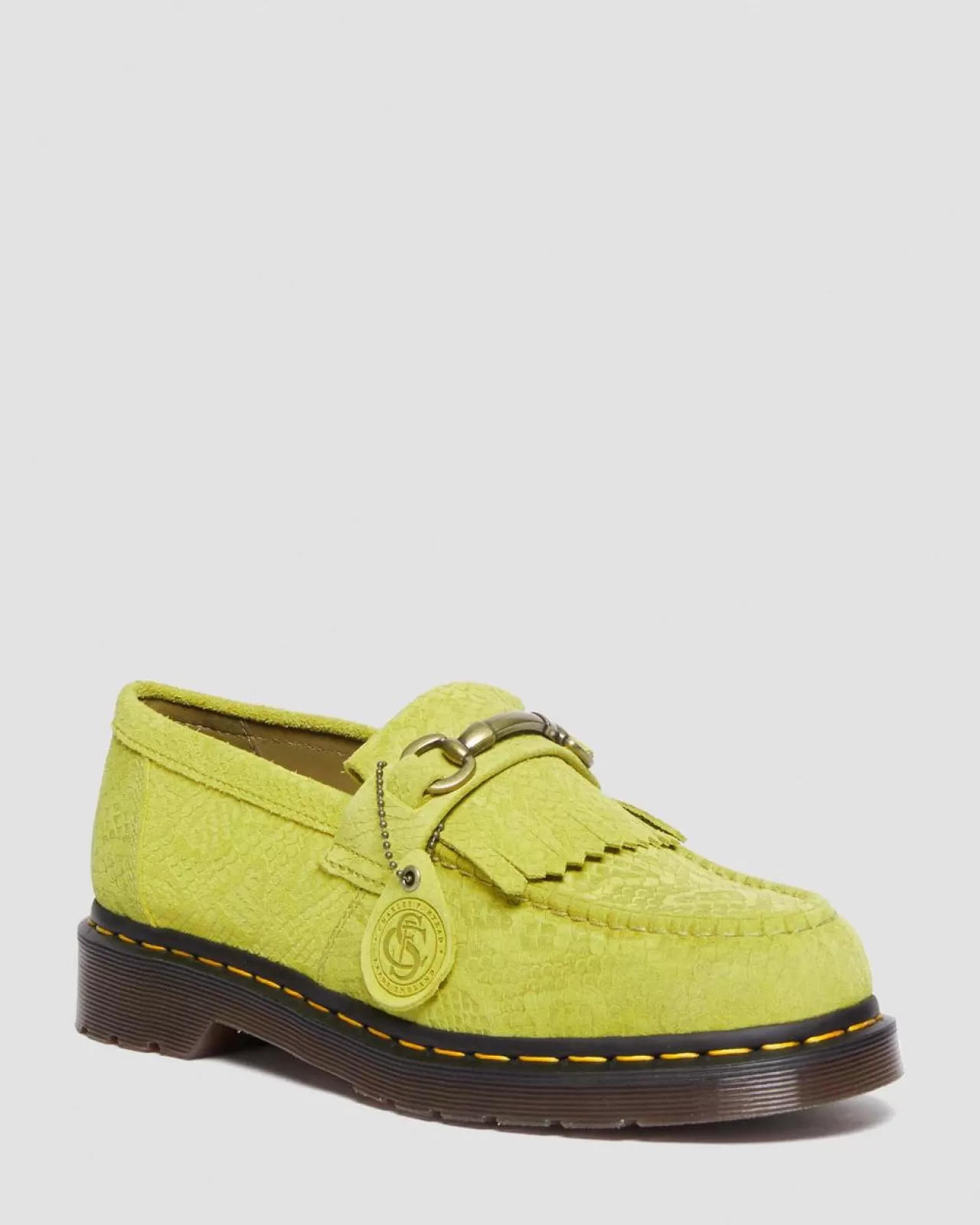 Sale | Originals^Dr. Martens Adrian Snaffle Repello Emboss Suede Kiltie Loafers MOSS GREEN — Repello Calf Suede Python Emboss