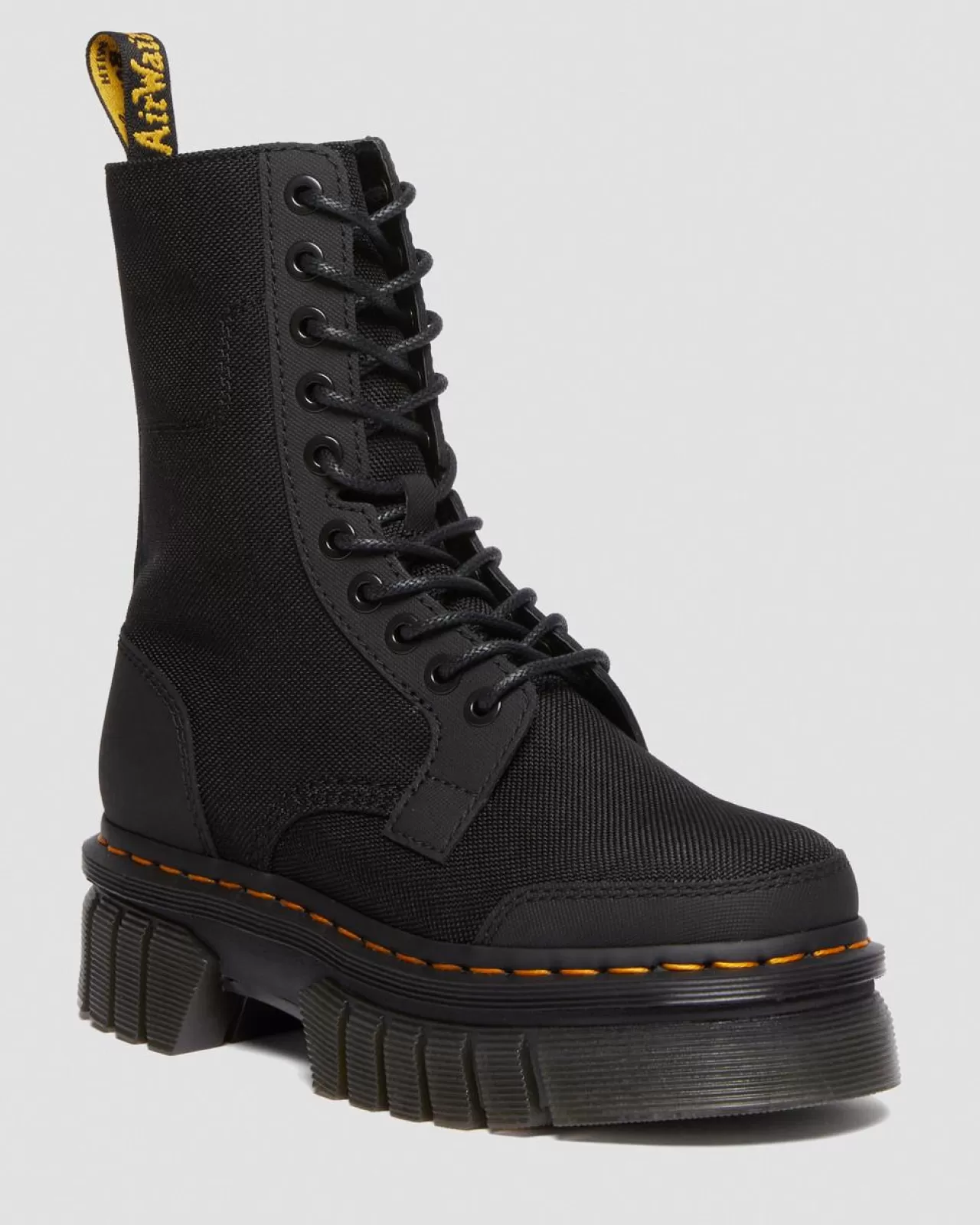 Ankle Boots | Sale^Dr. Martens Audrick 10-Eye Poly & Leather Platform Boots Black — Ajax+Extra Tough 50/50