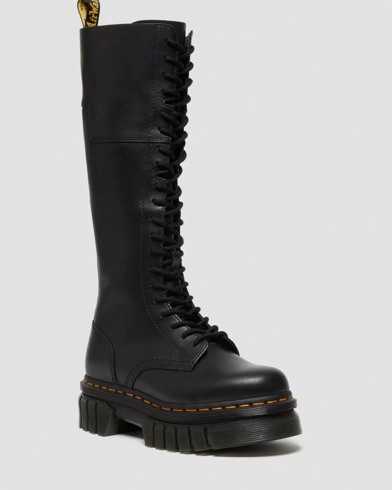 Platform Boots | Platforms^Dr. Martens Audrick 20-Eye Leather Knee High Platform Boots Black — Nappa Lux