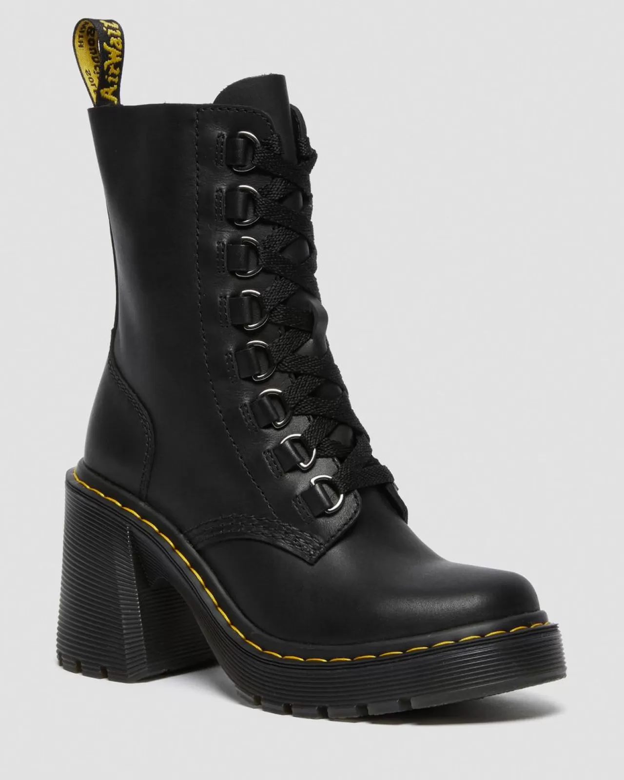 Heeled Boots | Boots^Dr. Martens Chesney Leather Flared Heel Lace Up Boots Black — Sendal