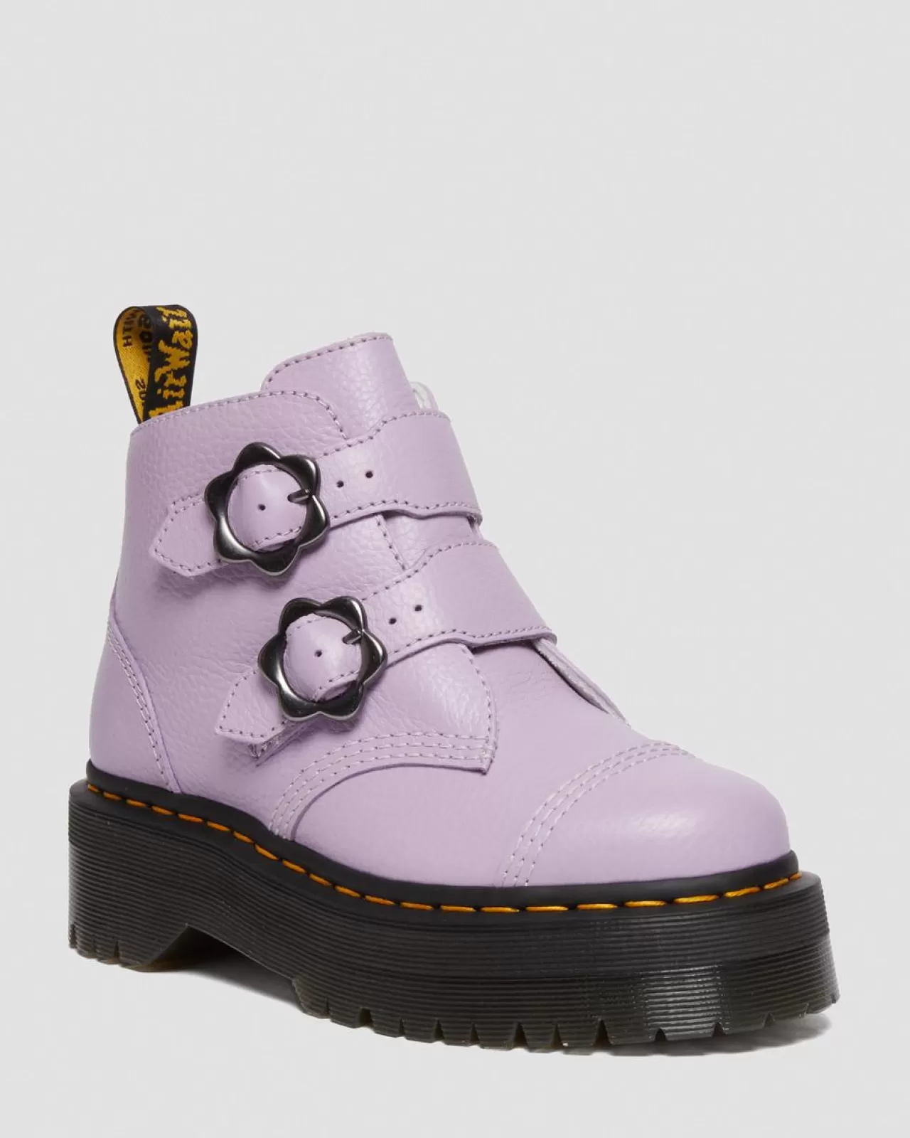 Sale | Platform Boots^Dr. Martens Devon Flower Buckle Leather Platform Boots Lilac — Milled Nappa
