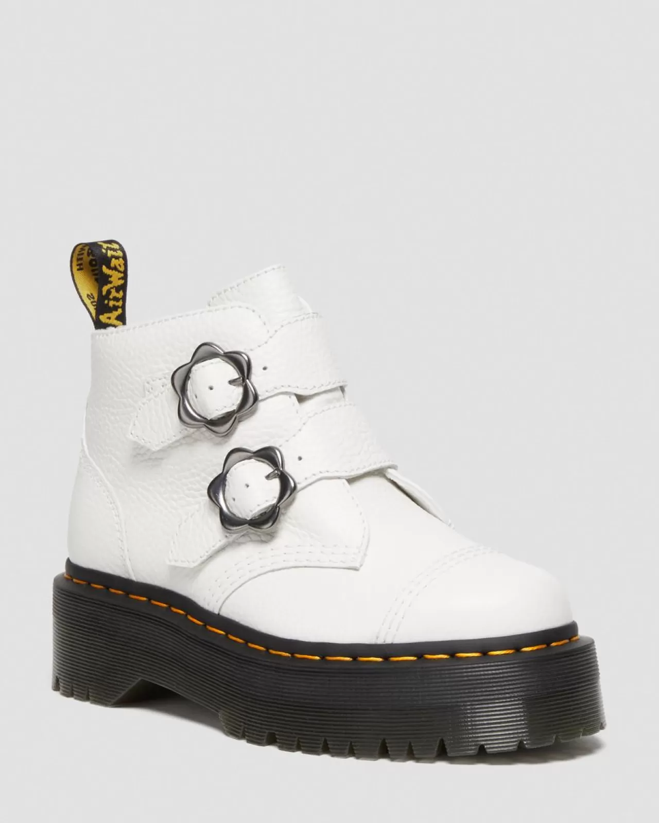 Sale | Platform Boots^Dr. Martens Devon Flower Buckle Leather Platform Boots White — Milled Nappa