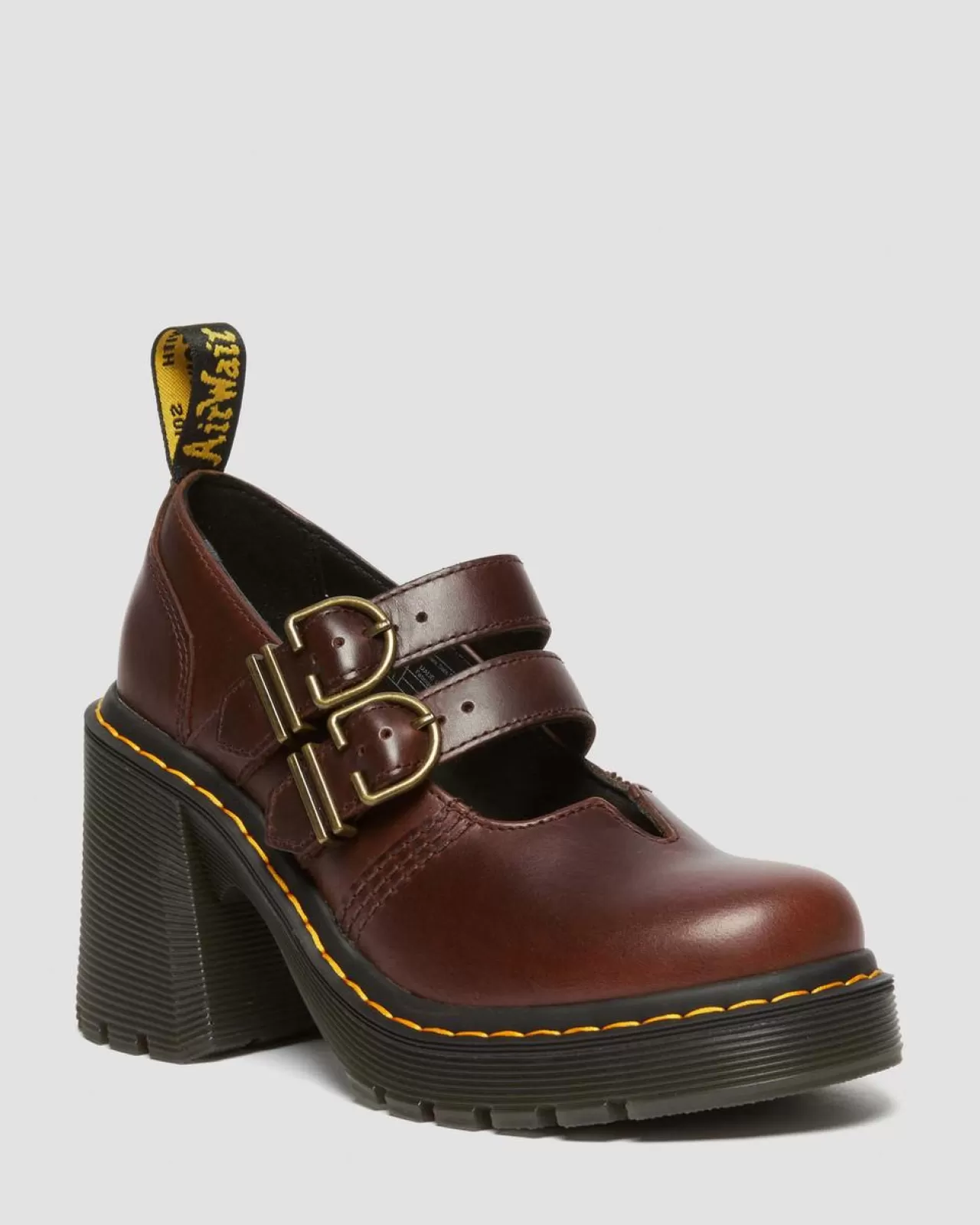 Heeled Boots | Mary Janes^Dr. Martens Eviee Leather Mary Jane Heeled Shoes Dark Brown