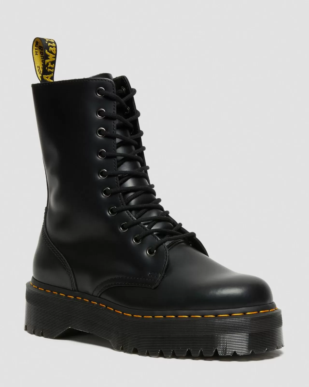 Sale | Platforms^Dr. Martens Jadon Hi Boot Smooth Leather Platforms Black — Polished Smooth