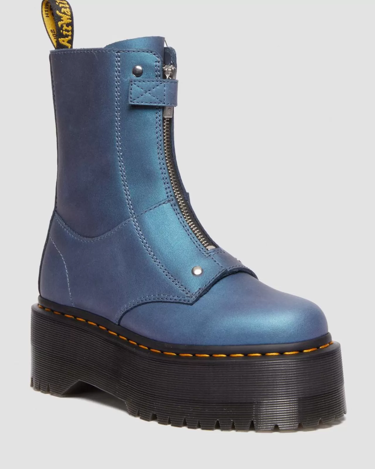 Sale | Platform Boots^Dr. Martens Jetta Hi Max Metallic Leather Platform Boots DEEP BLUE — Pull Up Shift