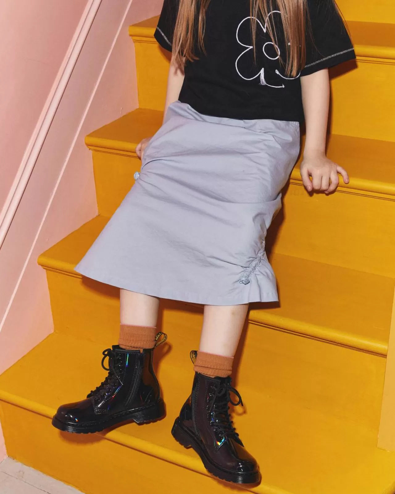 School Styles | Junior / 5-7 Years^Dr. Martens Junior 1460 Rainbow Patent Leather Lace Up Boots Black — Rainbow Patent