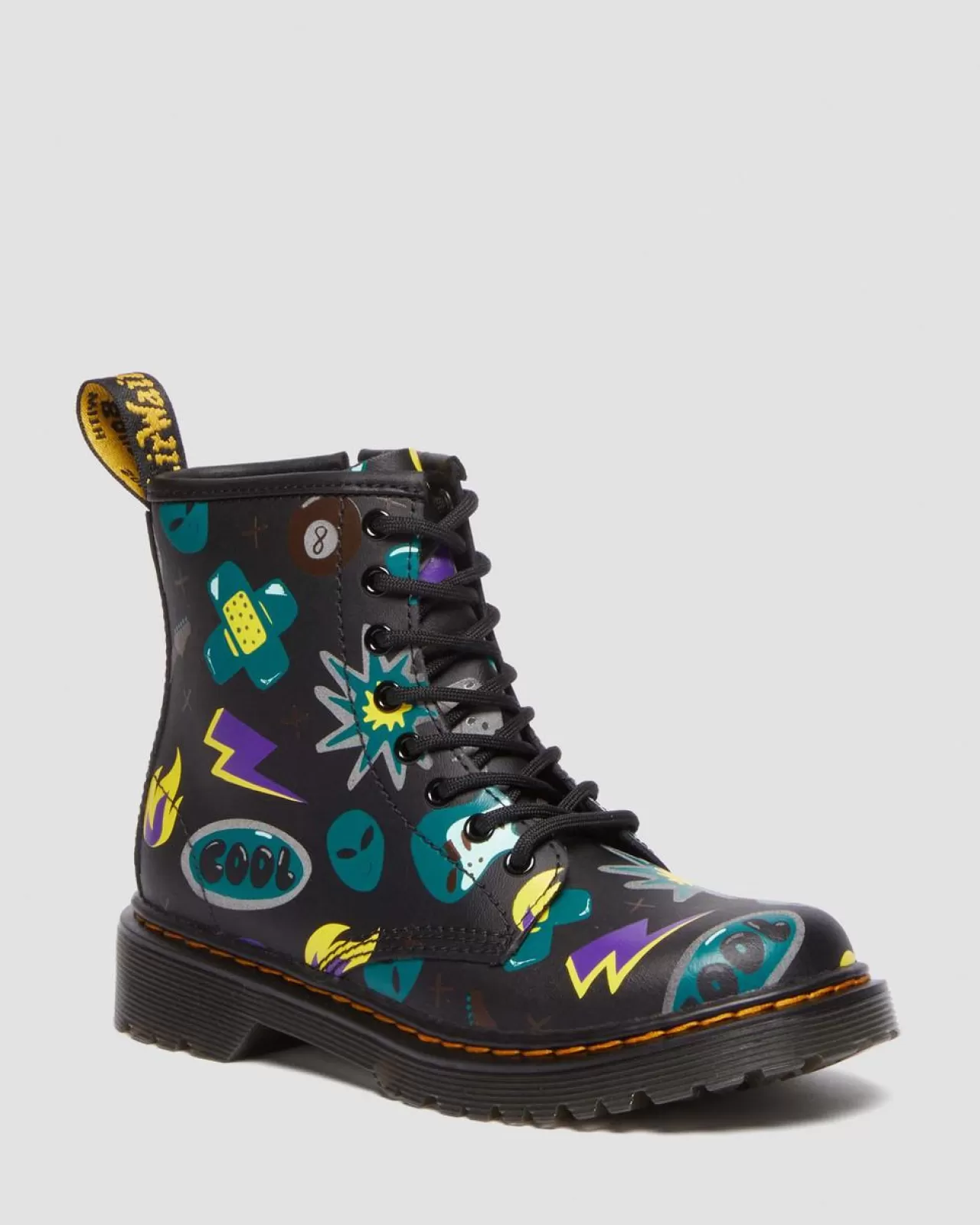 Sale | School Styles^Dr. Martens Junior 1460 Sticker Print Leather Lace Up Boots BLACK — Sticker Print Hydro