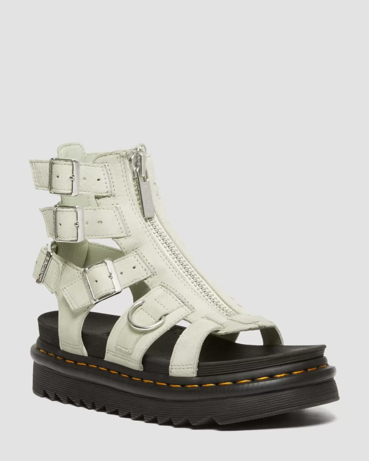 Platform Sandals | Strap Sandals^Dr. Martens Olson Tumbled Nubuck Leather Gladiator Zip Sandals Smoked Mint — Tumbled Nubuck