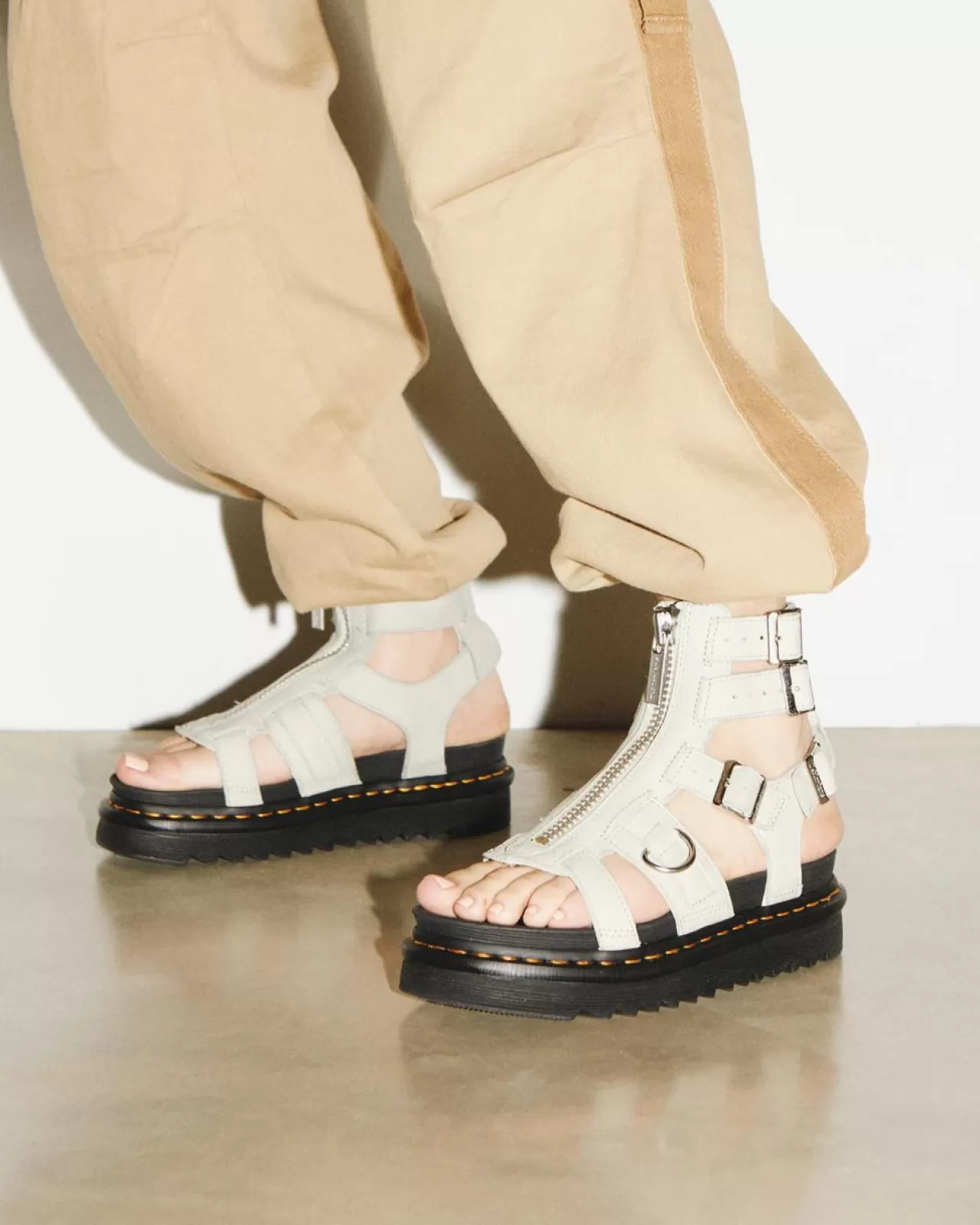 Platform Sandals | Strap Sandals^Dr. Martens Olson Tumbled Nubuck Leather Gladiator Zip Sandals Smoked Mint — Tumbled Nubuck