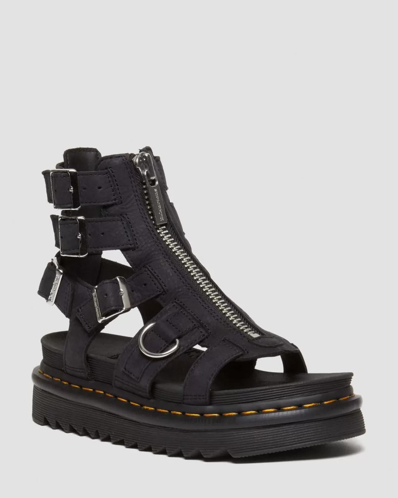 Platform Sandals | Strap Sandals^Dr. Martens Olson Tumbled Nubuck Leather Gladiator Zip Sandals Charcoal Grey — Tumbled Nubuck