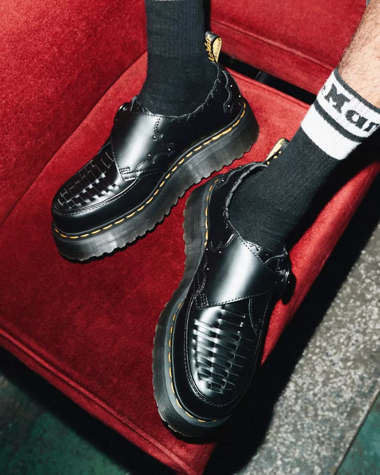 Platforms | Shoes^Dr. Martens Ramsey Woven Smooth Leather Platform Creepers Black — Smooth Leather