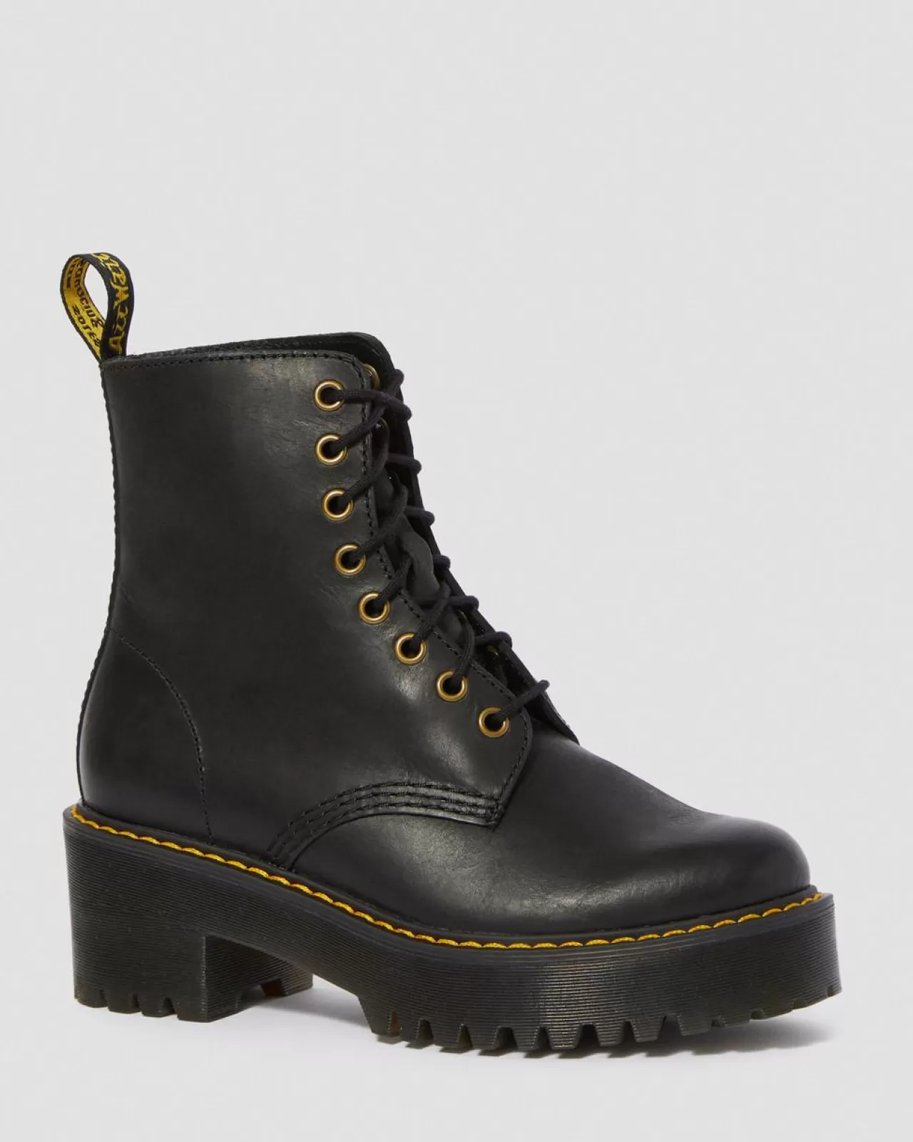 Heeled Boots | Ankle Boots^Dr. Martens Shriver Hi Women's Wyoming Leather Heeled Boots Black — Burnished Wyoming