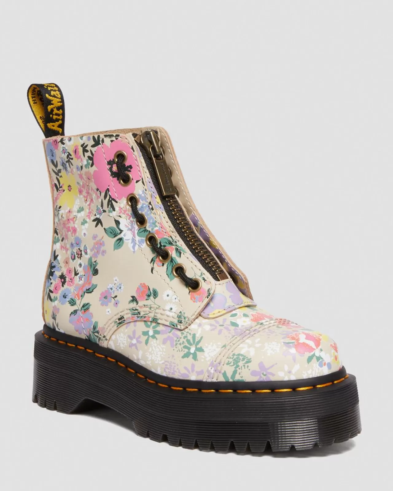 Sale | Platform Boots^Dr. Martens Sinclair Floral Mash Up Leather Platform Boots Parchment Beige — Backhand