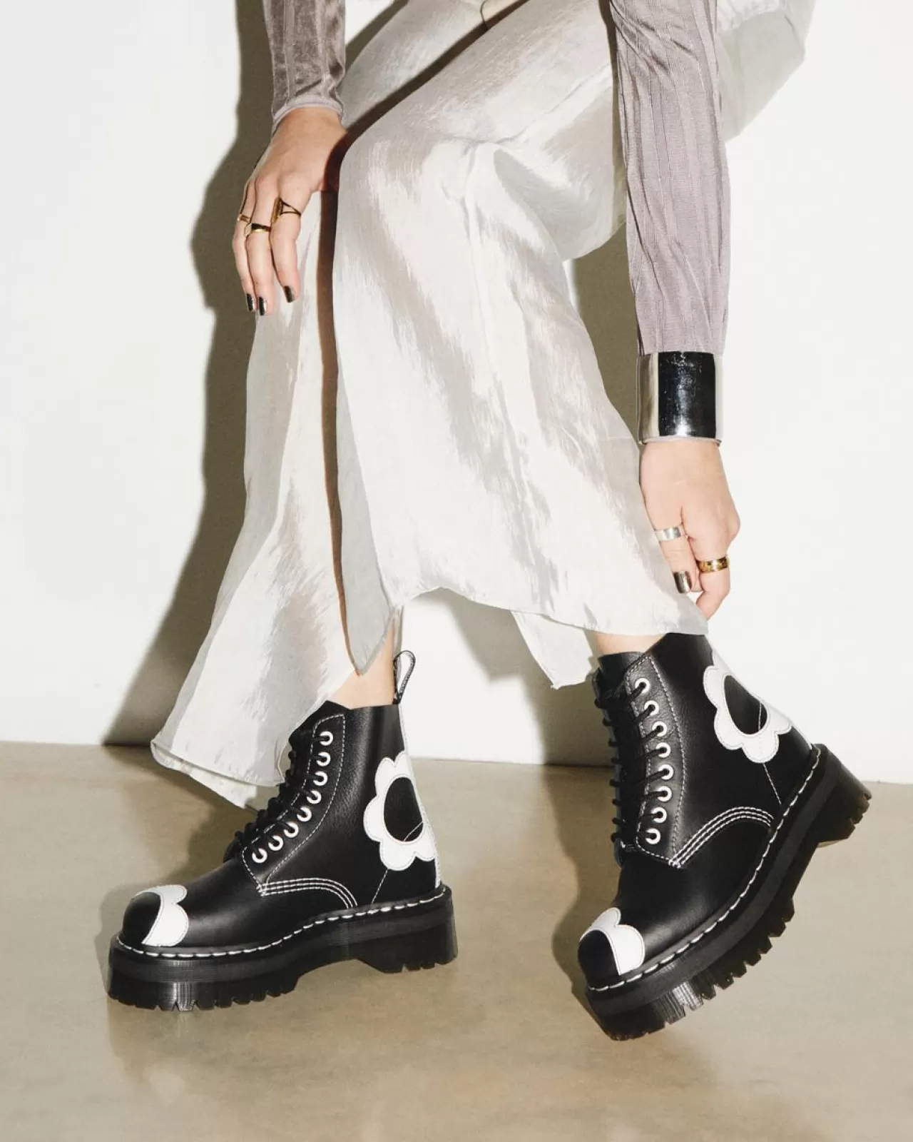 Platform Boots | Platforms^Dr. Martens Sinclair Flower Pisa Leather Platform Boots Black+Optical White — Pisa