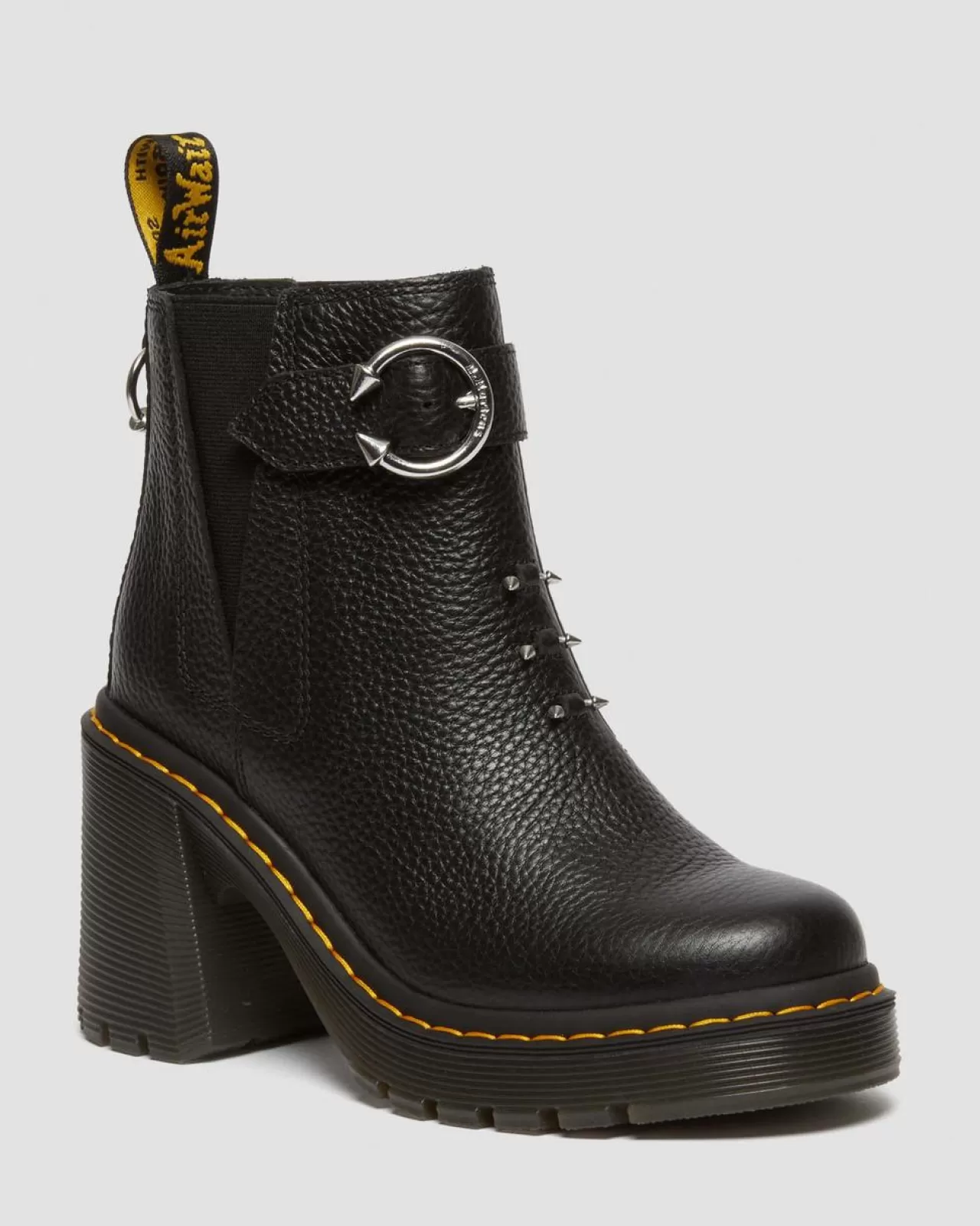 Heeled Boots | Chelsea Boots^Dr. Martens Spence Piercing Leather Flared Heel Chelsea Boots Black — Milled Nappa