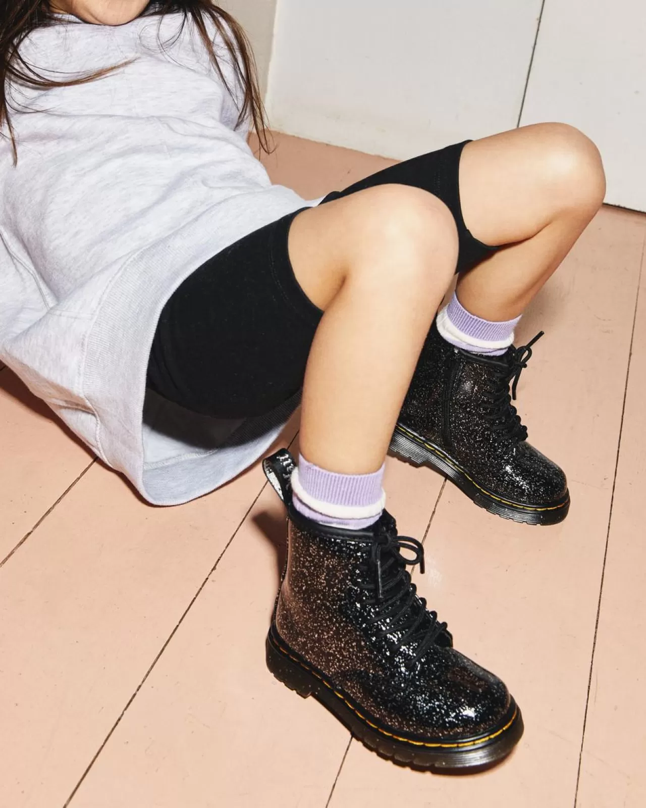 Glitter & Patent Boots | Toddler / 2-4 Years^Dr. Martens Toddler 1460 Glitter Lace Up Boots Black — Cosmic Glitter