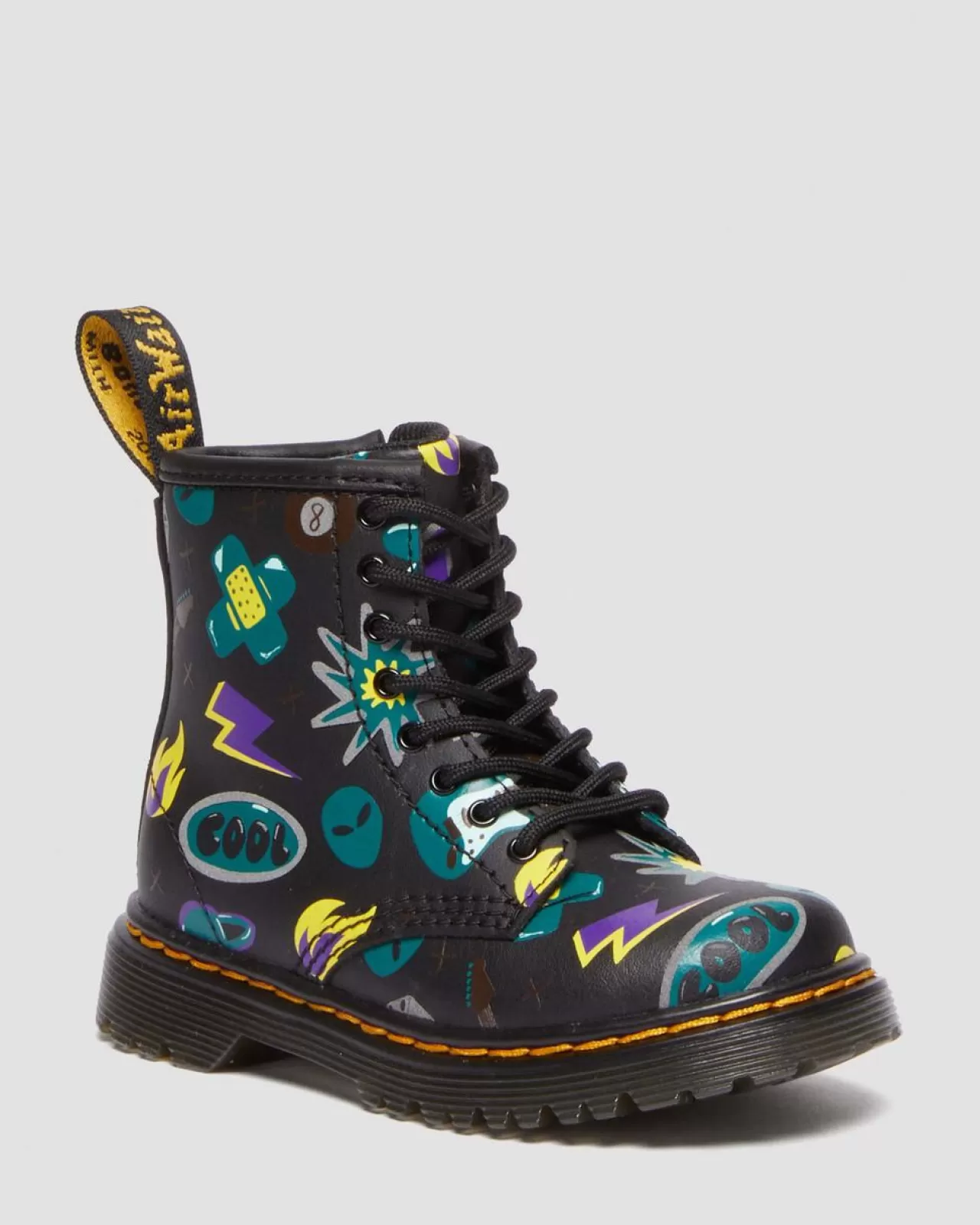 Sale | Toddler / 2-4 Years^Dr. Martens Toddler 1460 Sticker Print Leather Lace Up Boots BLACK — Sticker Print Hydro