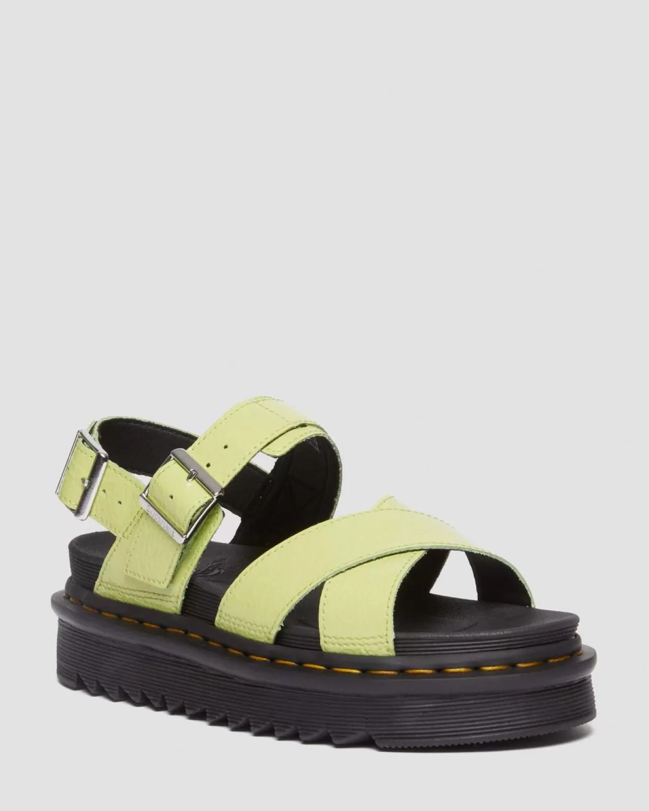 Platform Sandals | Strap Sandals^Dr. Martens Voss II Distressed Patent Leather Sandals Lime Green — Distressed Patent