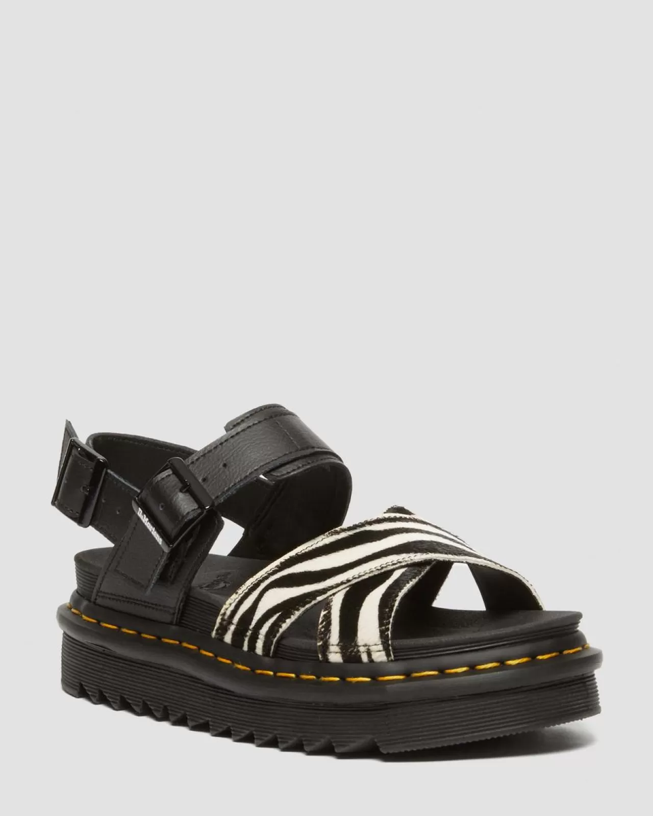 Platforms | Sandals^Dr. Martens Voss II Hair-On Zebra Print Sandals BLACK+COW PRINT