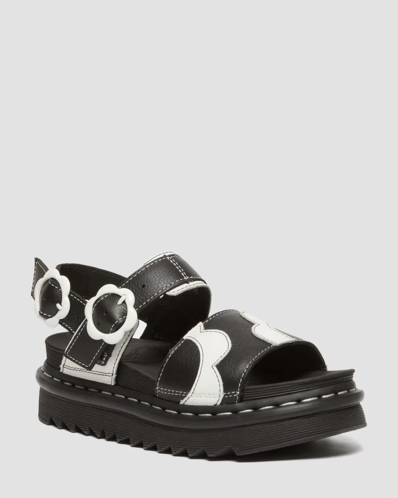 Platform Sandals | Strap Sandals^Dr. Martens Voss Pisa Leather Strap Sandals Black+White — Pisa